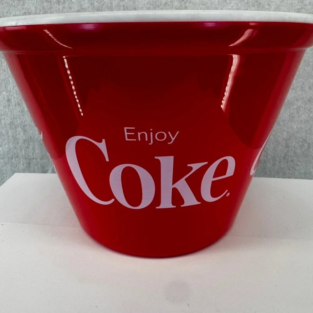 Vtg Coca-Cola Plastic Popcorn Beverage Bucket Red White Enjoy Coke Snack Bowl